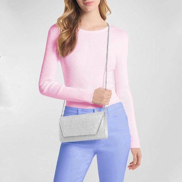 Evening Clutch Purse Gold Sparkling Elegant Crossbody Wedding Party - Picture 6 of 7